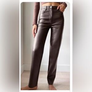 Aritzia “The Melina” straight leg vegan leather pants brand new chocolate brown